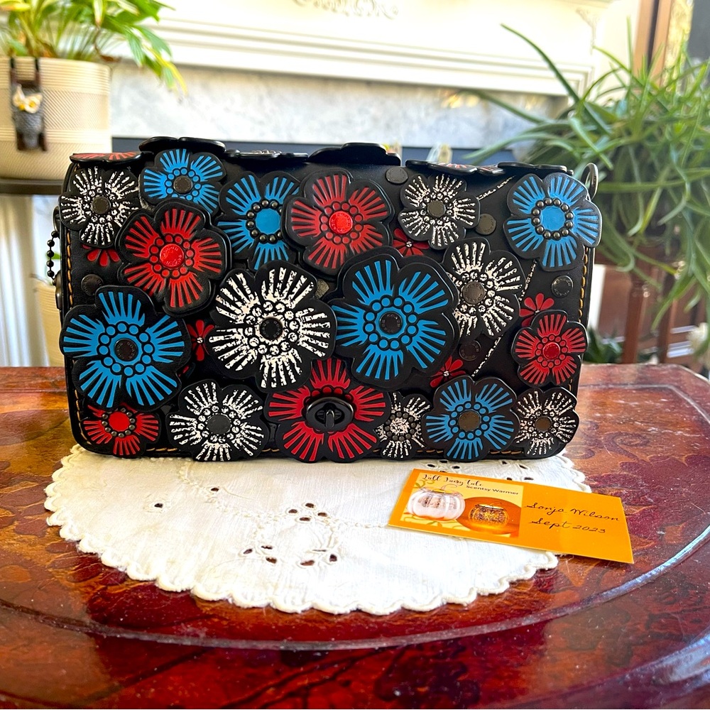 Coach 1941 Tea Rose Leather Flower Dinky Crossbody Bag 38197 Red Blue Black!
